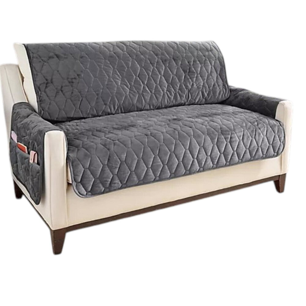 Home Reflections Micromink Pin-Sonic Loveseat Cover Charcoal